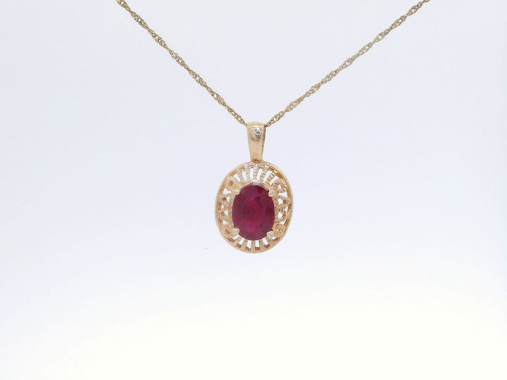 1.00 CTW Natural AAA Ruby Oval Shaped Pendant in Yellow Gold