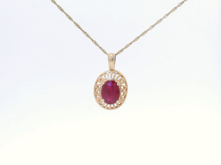 1.00 CTW Natural AAA Ruby Oval Shaped Pendant in Yellow Gold