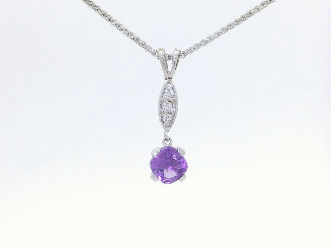 0.81 CTW Cushion Cut Amethyst & Diamond Pendant Necklace in 14KT White Gold Necklaces Jewelry Depot, Inc..