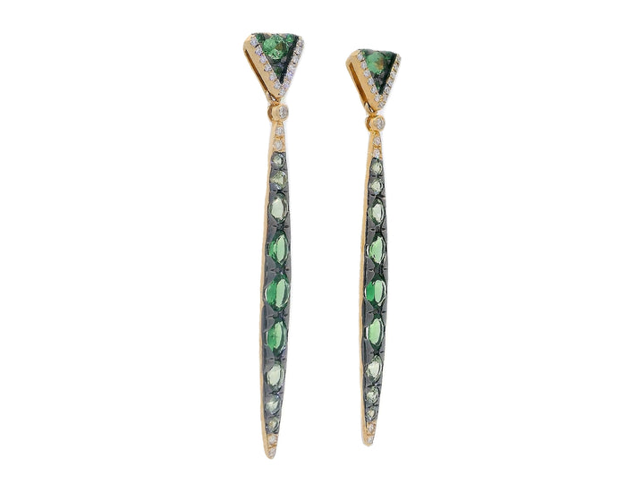5.39 CTW Natural Green Garnet & Diamond Gradient Dangle Earrings in 18KT Yellow Gold