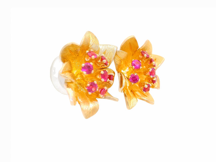 0.50 CTW Ruby Floral Stud Earrings in 14KT Yellow Gold
