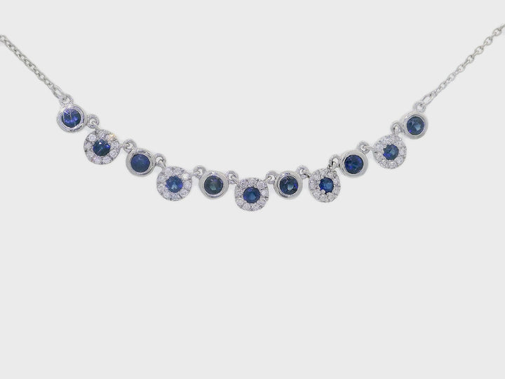 0.60 CTW AAA Grade Natural Sapphire & Diamond Necklace in 14KT White Gold