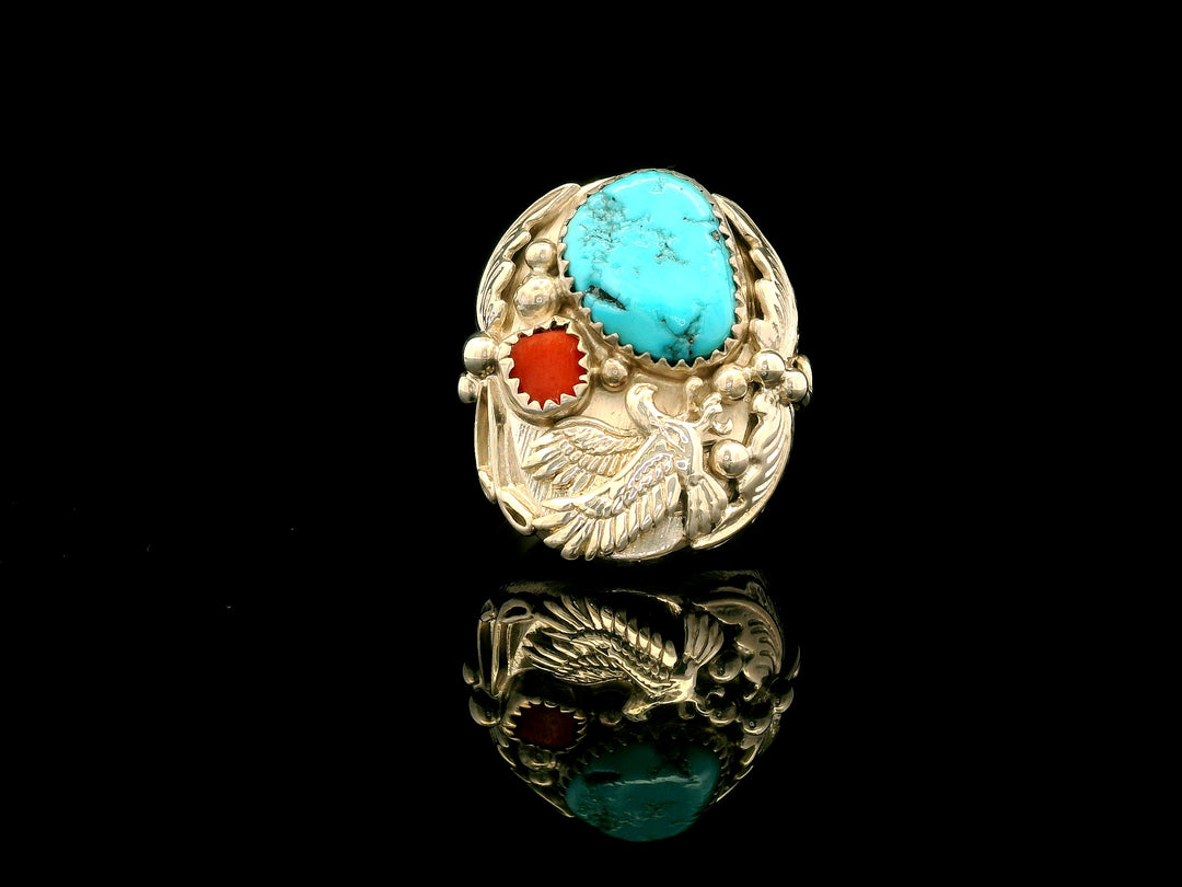 Men's Silver and Turquoise Bald Eagle Ring.