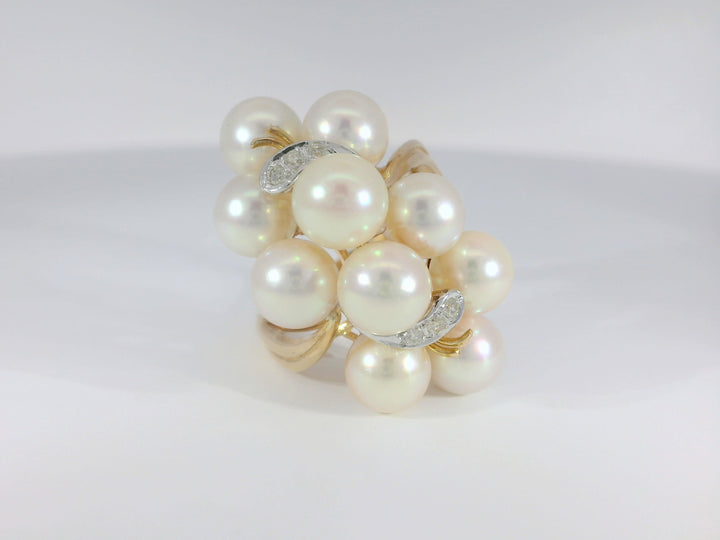 Pearl & Diamond Cluster Ring in 14KT Rose Gold