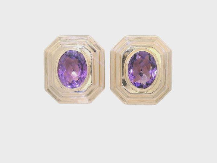 2.74 CTW Grade AAA Oval Amethyst Earrings in 14KT Yellow Gold