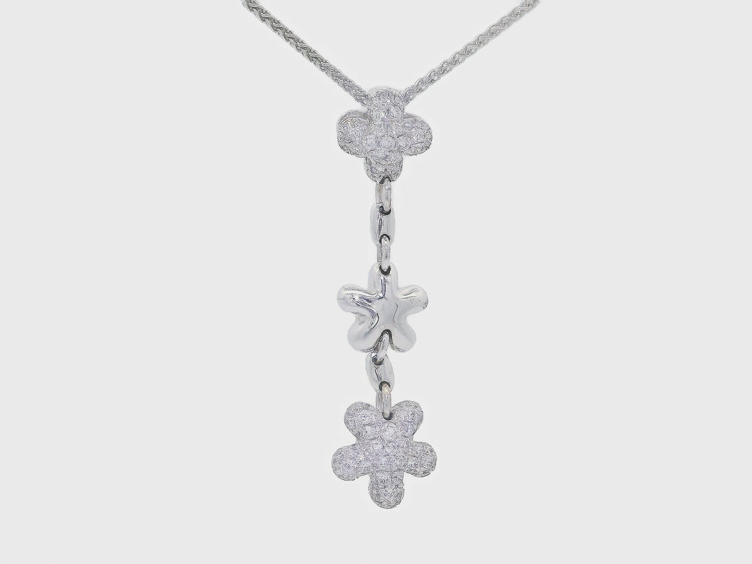 0.45 CTW Floral Hanging Diamond Pendant Necklace in 18KT White Gold