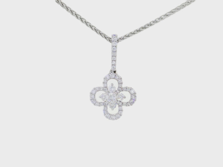 0.45 CTW Natural Diamond Floral Pendant Necklace in 18KT White Gold