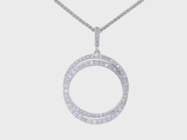 0.45 CTW Natural Diamond Double Circle Pendant Necklace in 14KT White Gold