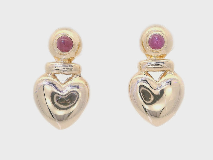 0.52 CTW Cabochon Ruby Heart-Shaped Earrings in 14KT Yellow Gold