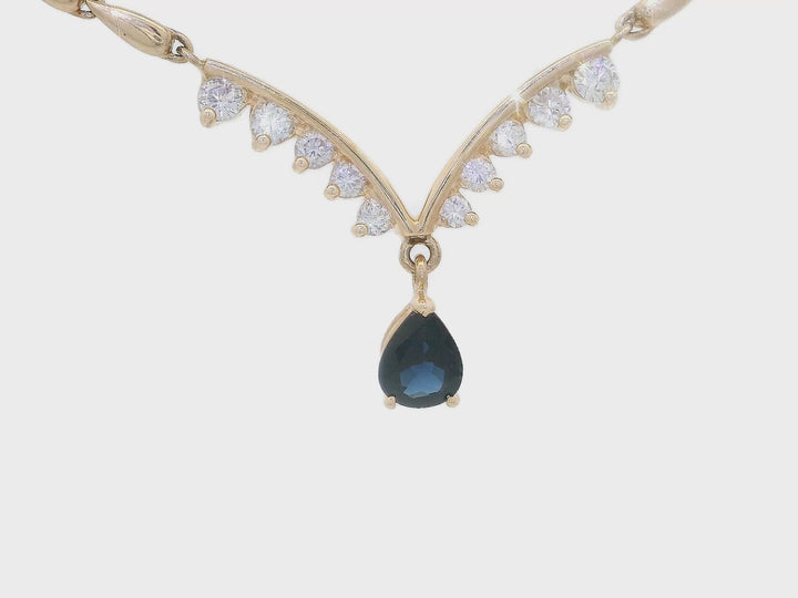 1.75 CTW AAA Grade Natural Sapphire & Diamond Necklace in 14KT Yellow Gold