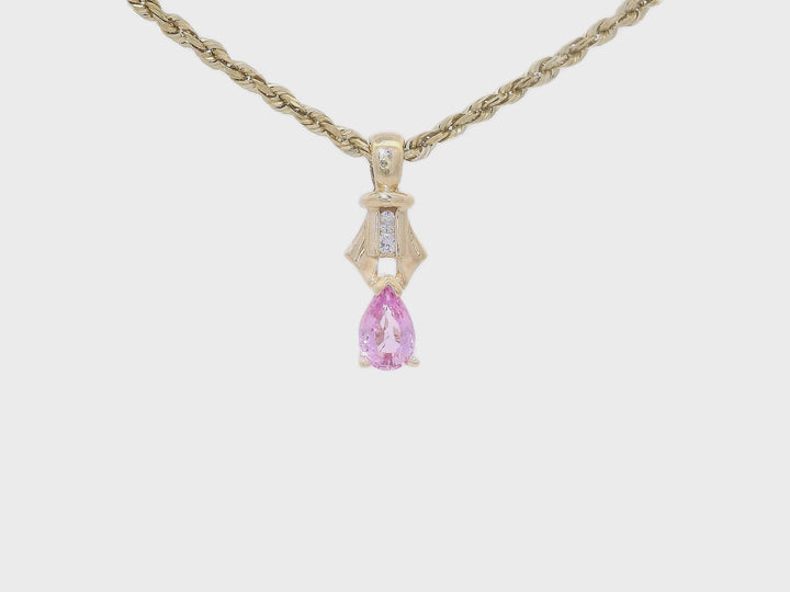0.50 CTW Pear-Shaped Nautral Pink Sapphire & Diamond Pendant Necklace in 14KT Yellow Gold