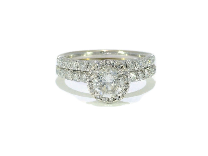 1.50 CTW EGL Certified Colorless Natural Diamond Halo Bridal Set in 14KT White Gold