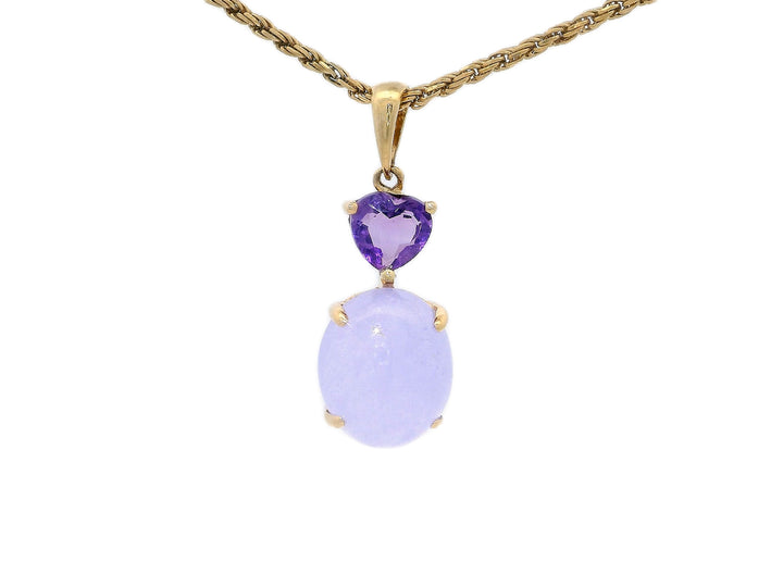 5.85 CTW Natural Purple Jade & Sapphire Heart Pendant Necklace in 14KT Yellow Gold