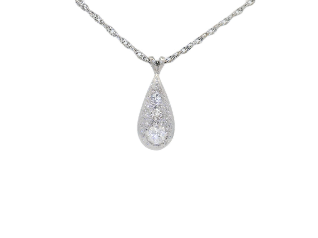 0.50 CTW Vintage Natural Diamond Teardrop-Shaped Pendant Necklace in 14KT White Gold Necklaces Jewelry Depot, Inc..