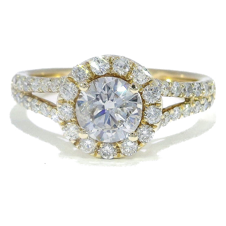1.60 CTW Halo Diamond Engagement Ring in 14KT Yellow Gold