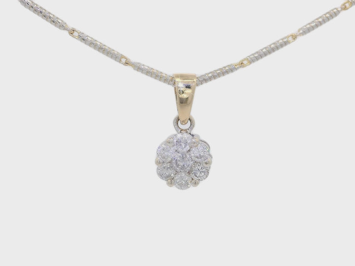 0.35 CTW Natural Diamond Floral Cluster Pendant Necklace in 14KT White & Yellow Gold