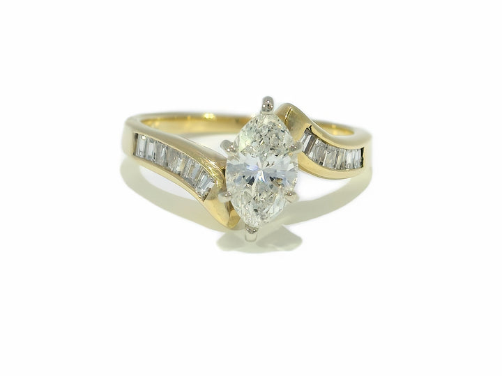 1.05 CTW EGL Certified Marquise Diamond Engagement Ring in 14KT Yellow Gold