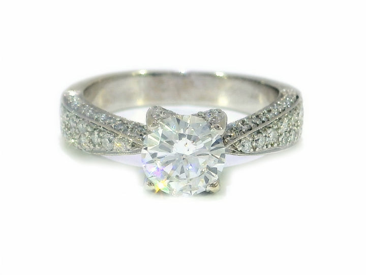 1.25 CTW Colorless Round Brilliant Diamond Engagement Ring in Pavé Mounting 14KT White Gold