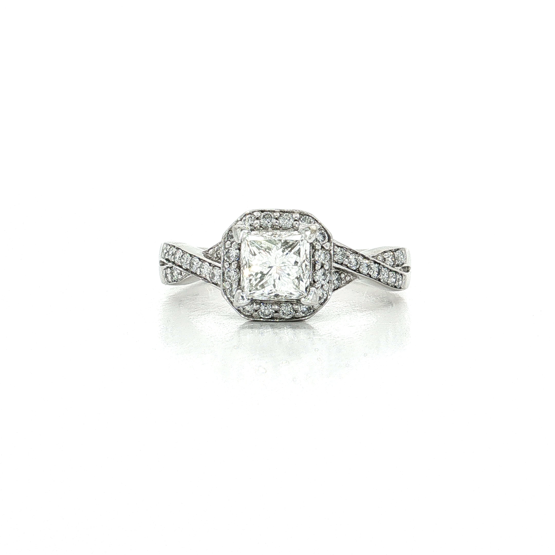 Princess Cut Halo Diamond Engagement Ring (1 3/4 ct) 14k White Gold