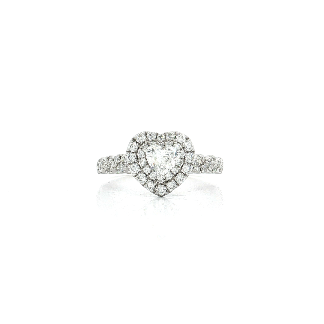 Heart & Round Brilliant Cut Diamond Ring (1 3/4 ct. tw.) with a Double Halo 14k White Gold