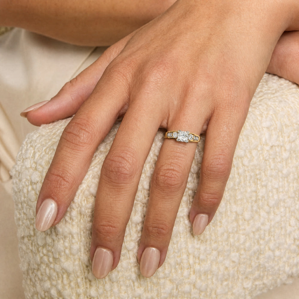 Princess & Baguette Colorless Diamond Ring 14k Yellow Gold