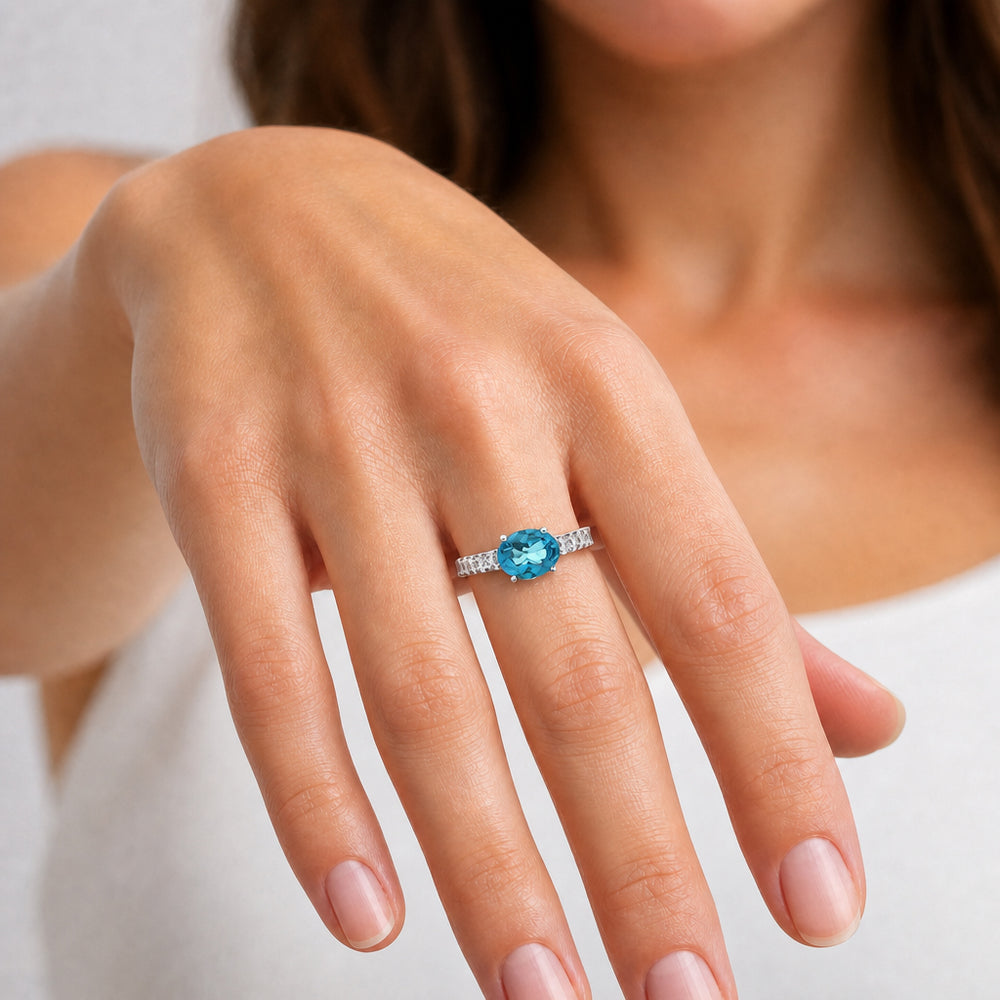 London Blue Topaz Diamond Ring 18k White Gold