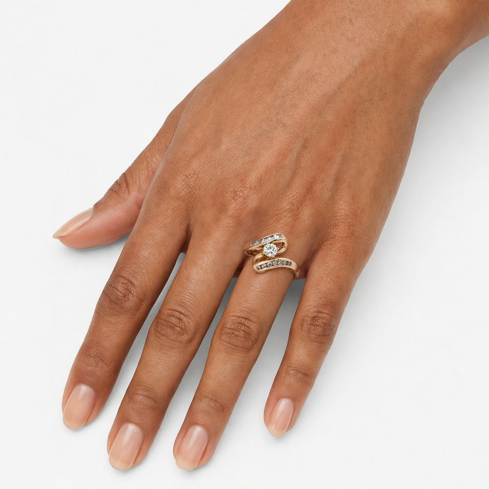 Vintage Colorless Diamond Bypass Engagement Ring 14k Yellow