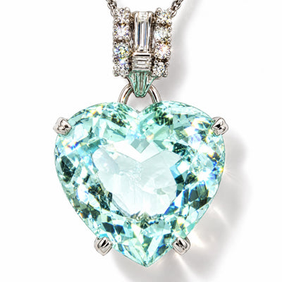GIA Certified Heart Aquamarine Colorless Nearly Flawless Diamond Pendant Necklace (25 ⅘ ct. tw.) in 14k White Gold