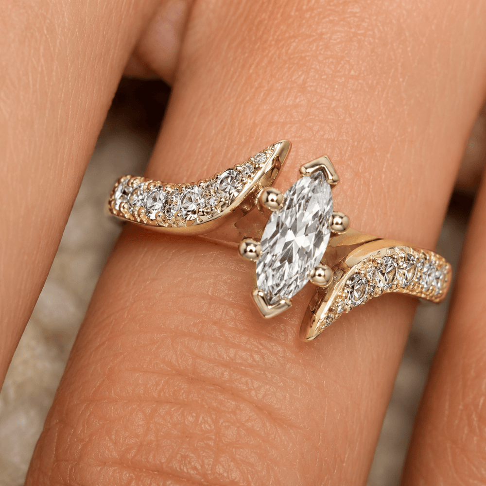Marquise Diamond Bypass Ring 14k Yellow Gold
