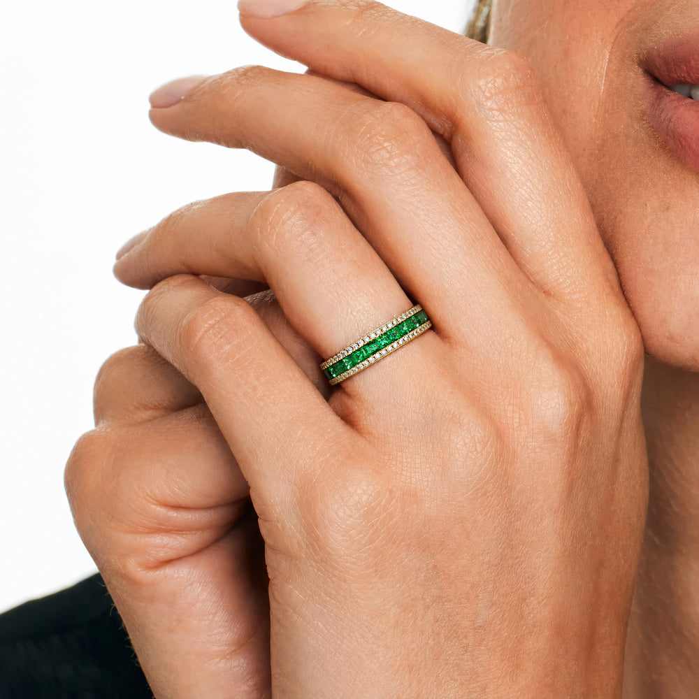 Emerald Diamond Band Ring
