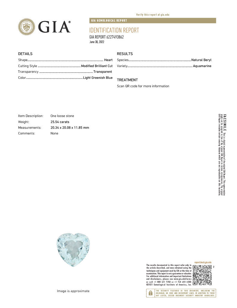 25-1/2+ CT GIA-Certified Heart Shape Aquamarine Ring in a Diamond & Platinum Setting.
