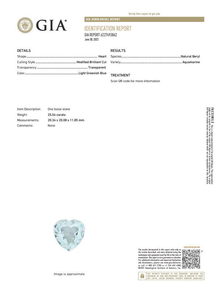 25-1/2+ CT GIA-Certified Heart Shape Aquamarine Ring in a Diamond & Platinum Setting.