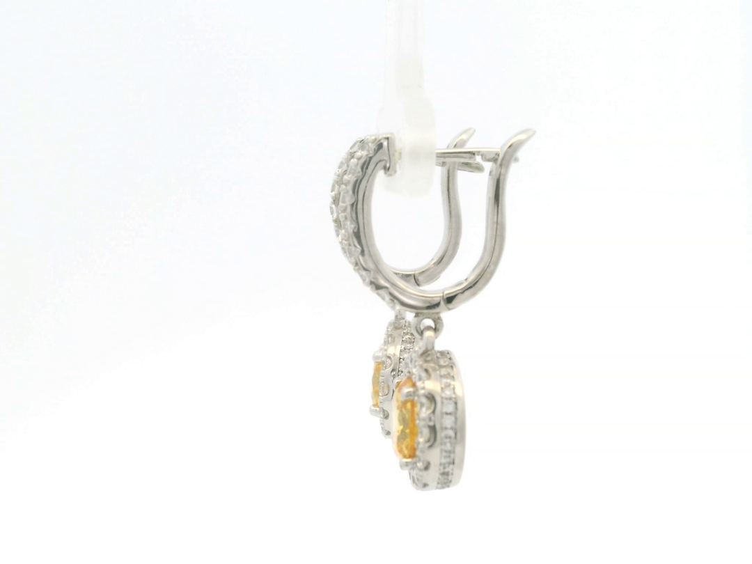 CZ Yellow Diamond Dangling Earrings in White Gold Plated Sterling Silver