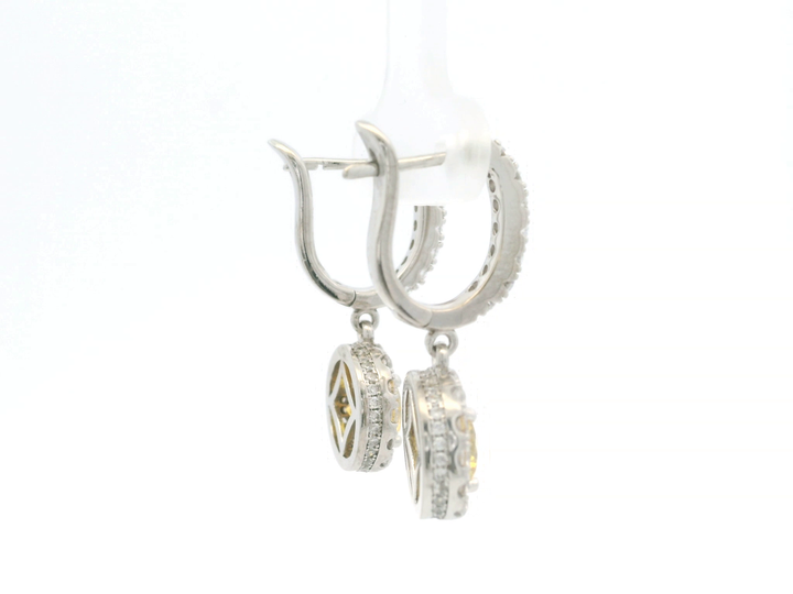 CZ Yellow Diamond Dangling Earrings in White Gold Plated Sterling Silver
