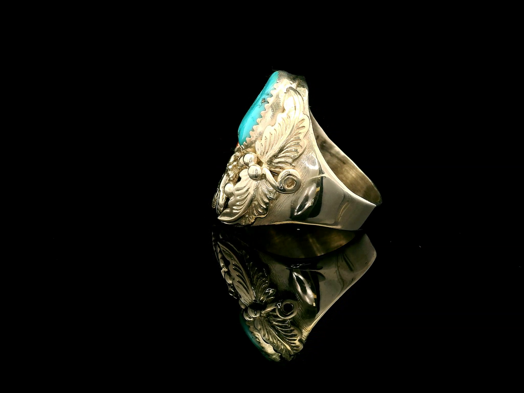 Men's Silver and Turquoise Bald Eagle Ring.
