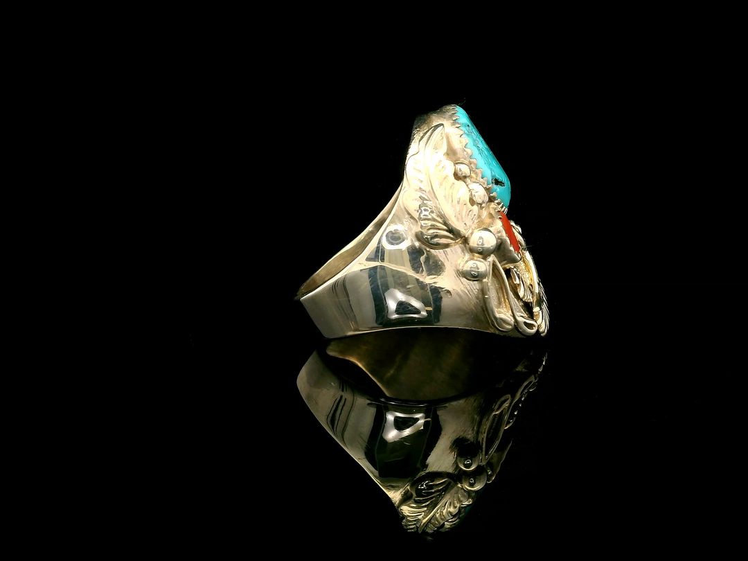 Men's Silver and Turquoise Bald Eagle Ring.