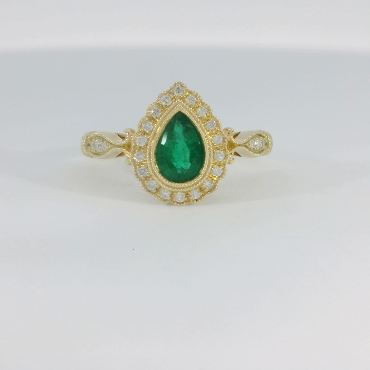 1.00 CTW Natural Emerald & Diamond Ring in 14KT Yellow Gold