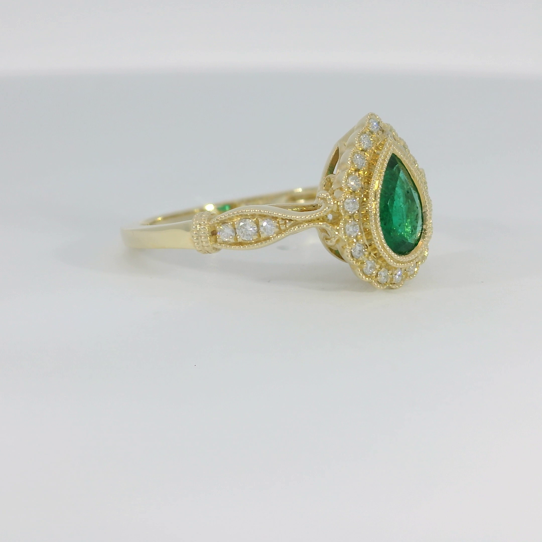 1.00 CTW Natural Emerald & Diamond Ring in 14KT Yellow Gold