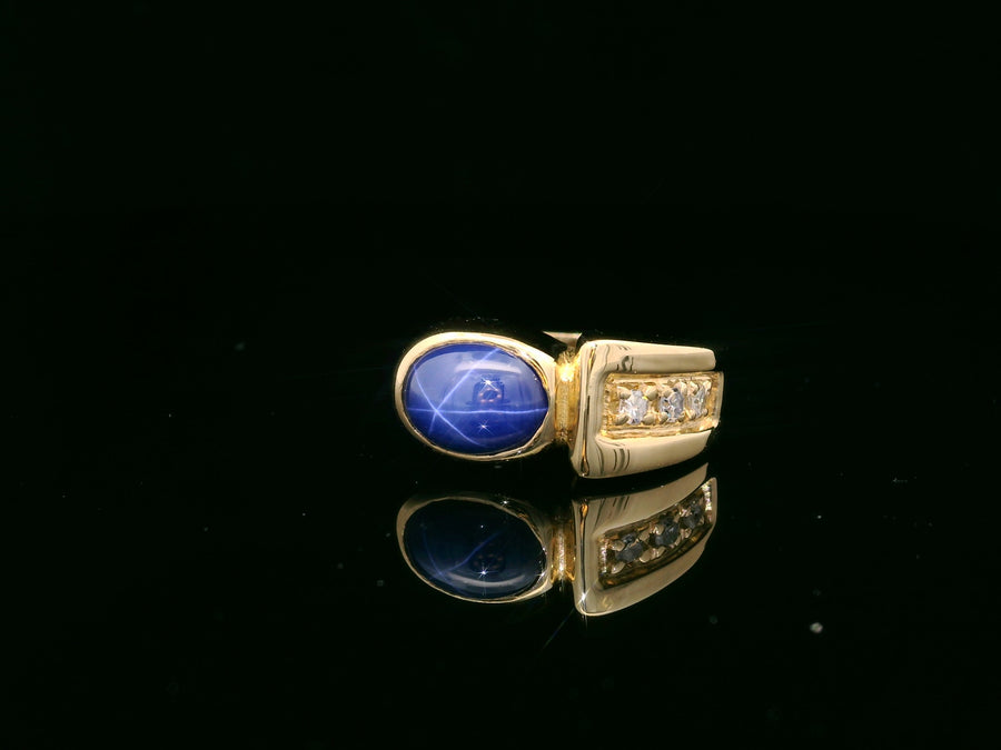 0.15 Carat Lindy Star Sapphire & Diamond Ring 14k Yellow Gold