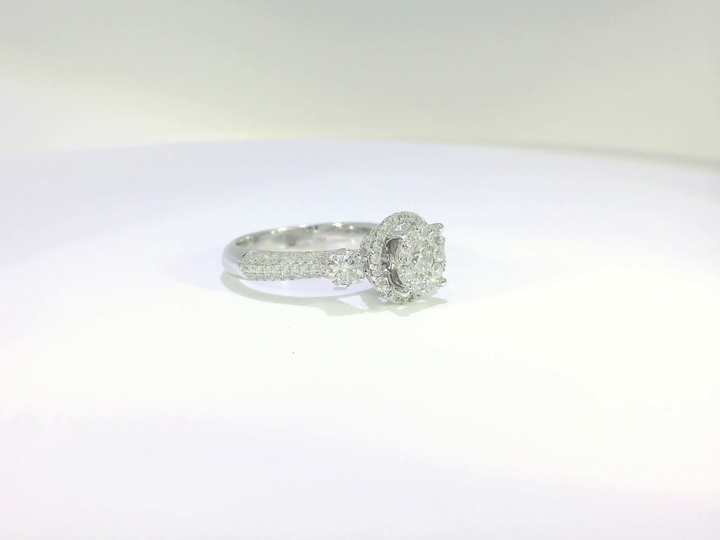 1.50 CTW Cluster Halo Diamond Engagement Ring in 18KT White Gold