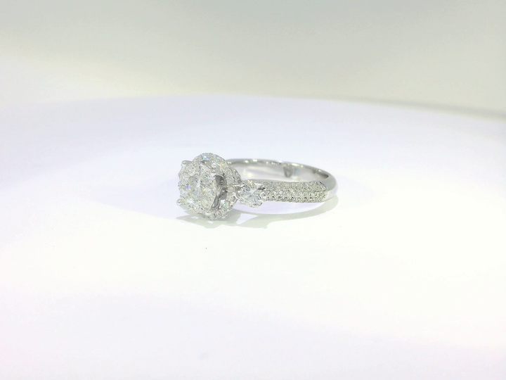 1.50 CTW Cluster Halo Diamond Engagement Ring in 18KT White Gold