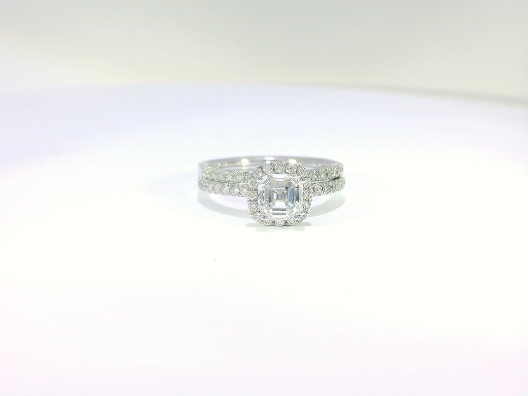 1.43 CTW GIA & EGL Certified Asscher Cut VS₁ Diamond Bridal Set in 18KT White Gold
