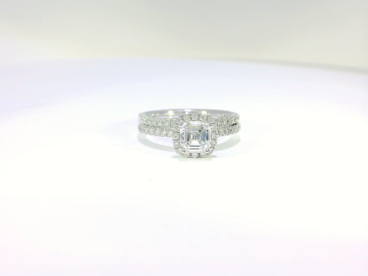 1.43 CTW GIA & EGL Certified Asscher Cut VS₁ Diamond Bridal Set in 18KT White Gold