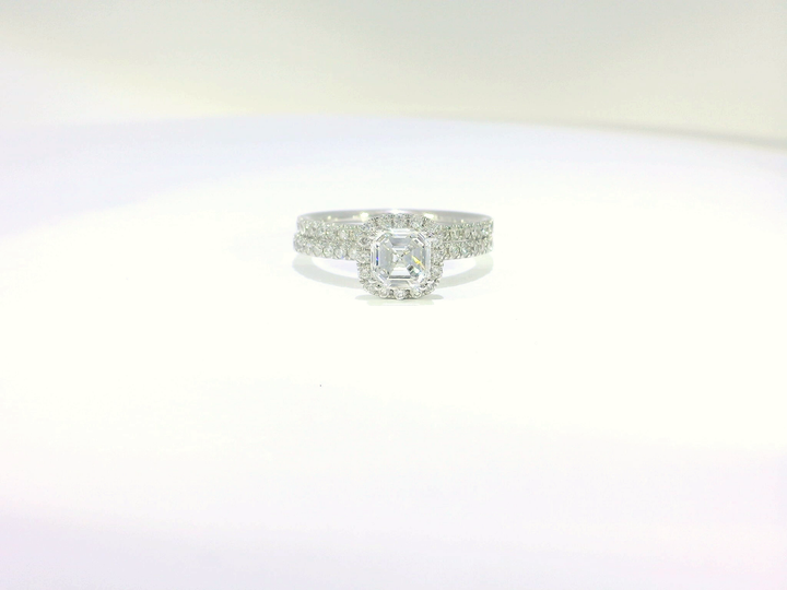 1.43 CTW GIA & EGL Certified Asscher Cut VS₁ Diamond Bridal Set in 18KT White Gold