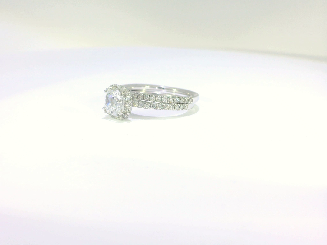 1.43 CTW GIA & EGL Certified Asscher Cut VS₁ Diamond Bridal Set in 18KT White Gold