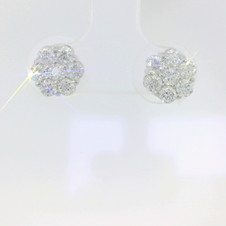 1.04 CTW Natural Diamond Floral Cluster Earrings in 14KT White Gold