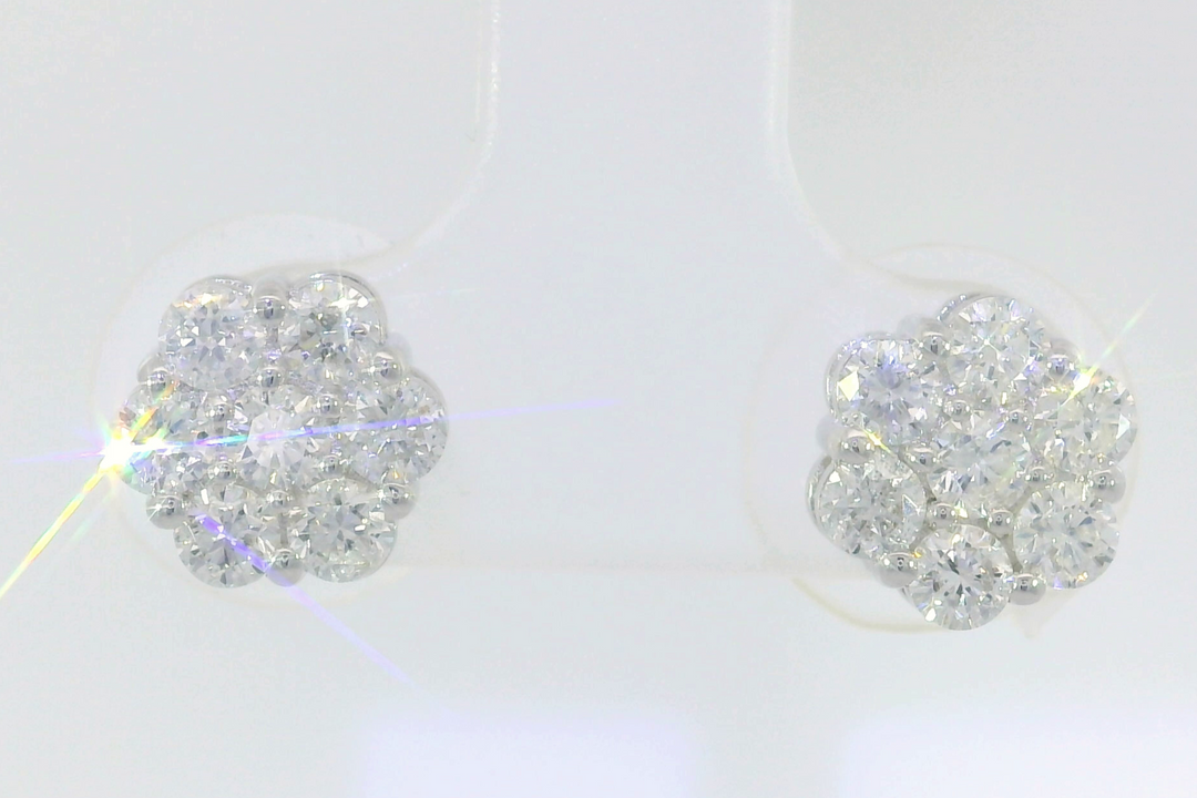 1.04 CTW Natural Diamond Floral Cluster Earrings in 14KT White Gold