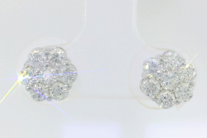 1.04 CTW Natural Diamond Floral Cluster Earrings in 14KT White Gold