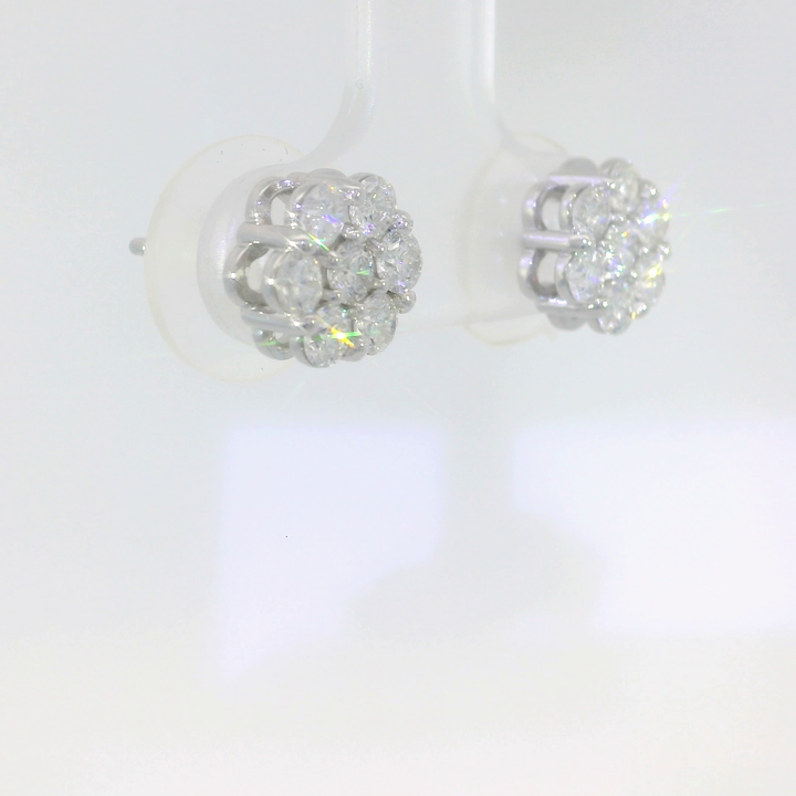 1.04 CTW Natural Diamond Floral Cluster Earrings in 14KT White Gold