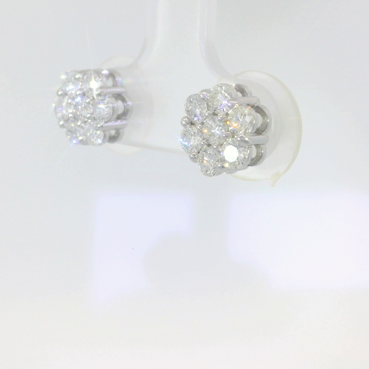 1.04 CTW Natural Diamond Floral Cluster Earrings in 14KT White Gold